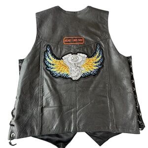 Hot Leathers Genuine Leather XL Motorcycle Vest w/ Patches & Pins